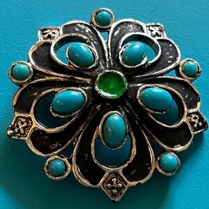 Elegant Silver and Turquoise Brooch